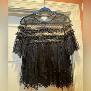 Adorable Allison New York Ruffled lacy black flared short sleeve blouse XS